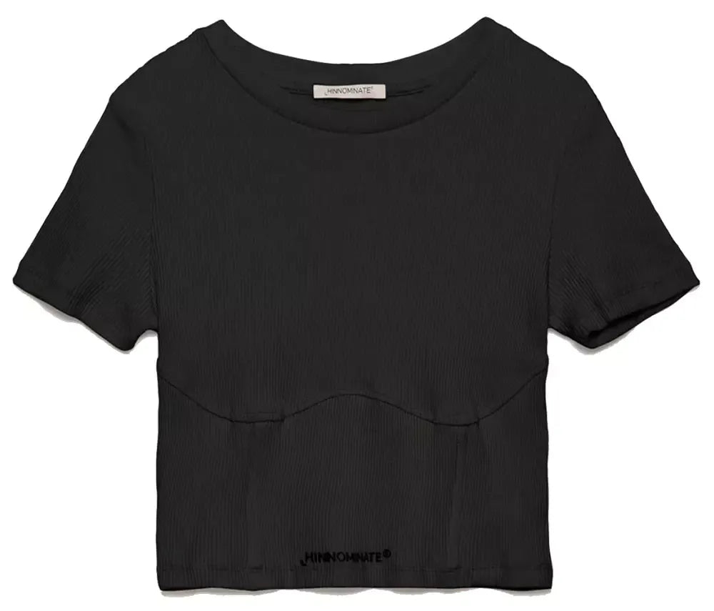 Hinnominate Chic Ribbed Cotton Tee with Logo Detail