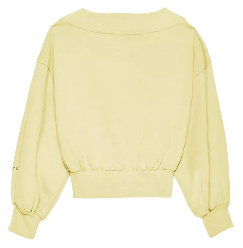 Hinnominate Chic Yellow V-Neck Cotton Sweatshirt