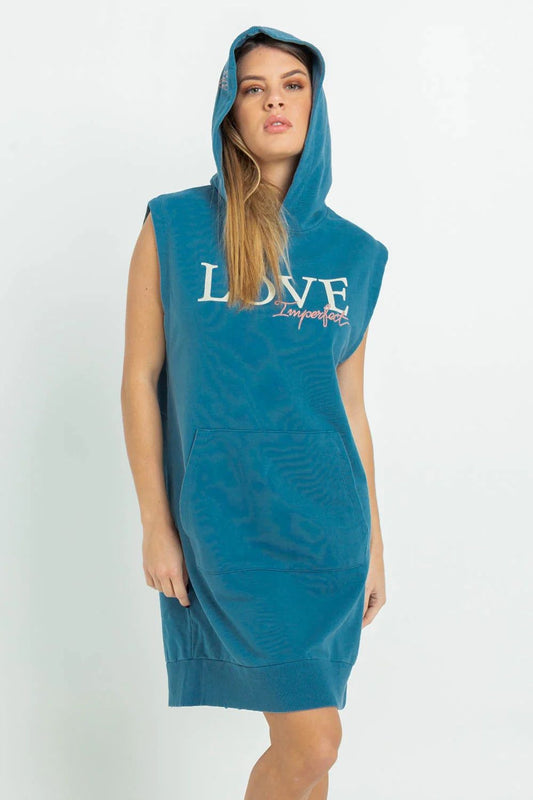 Imperfect Casual Blue Maxi Hooded Camisole Dress