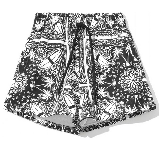 Comme Des Fuckdown Chic Monochrome Palms Cotton Shorts