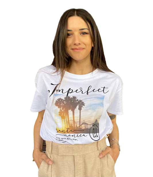 Imperfect Embossed Lettering White Cotton Tee