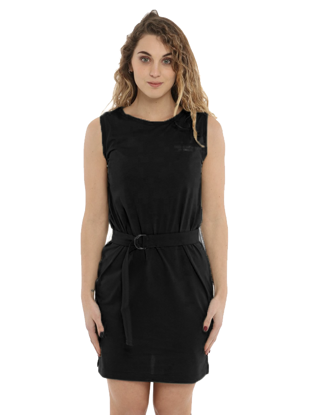 Imperfect Elegant Sleeveless Black Cotton Dress with Belt