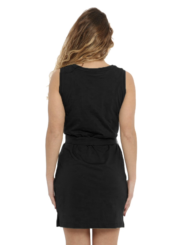 Imperfect Elegant Sleeveless Black Cotton Dress with Belt