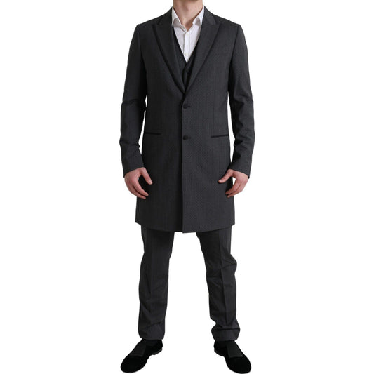 Dolce & Gabbana Gray Wool Long 3 Piece Two Button Suit