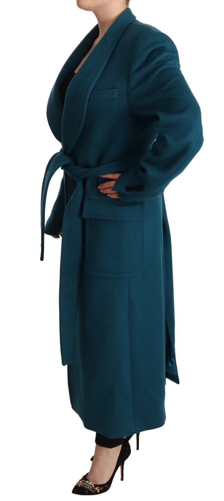 Dolce & Gabbana Elegant Blue Green Wool-Anogra Wrap Coat