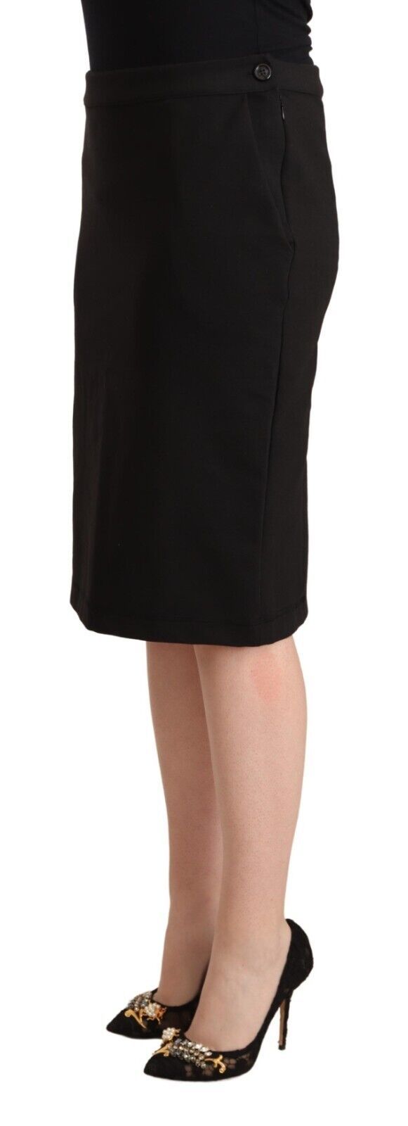 GF Ferre Black Straight Pencil Cut Knee Length Skirt