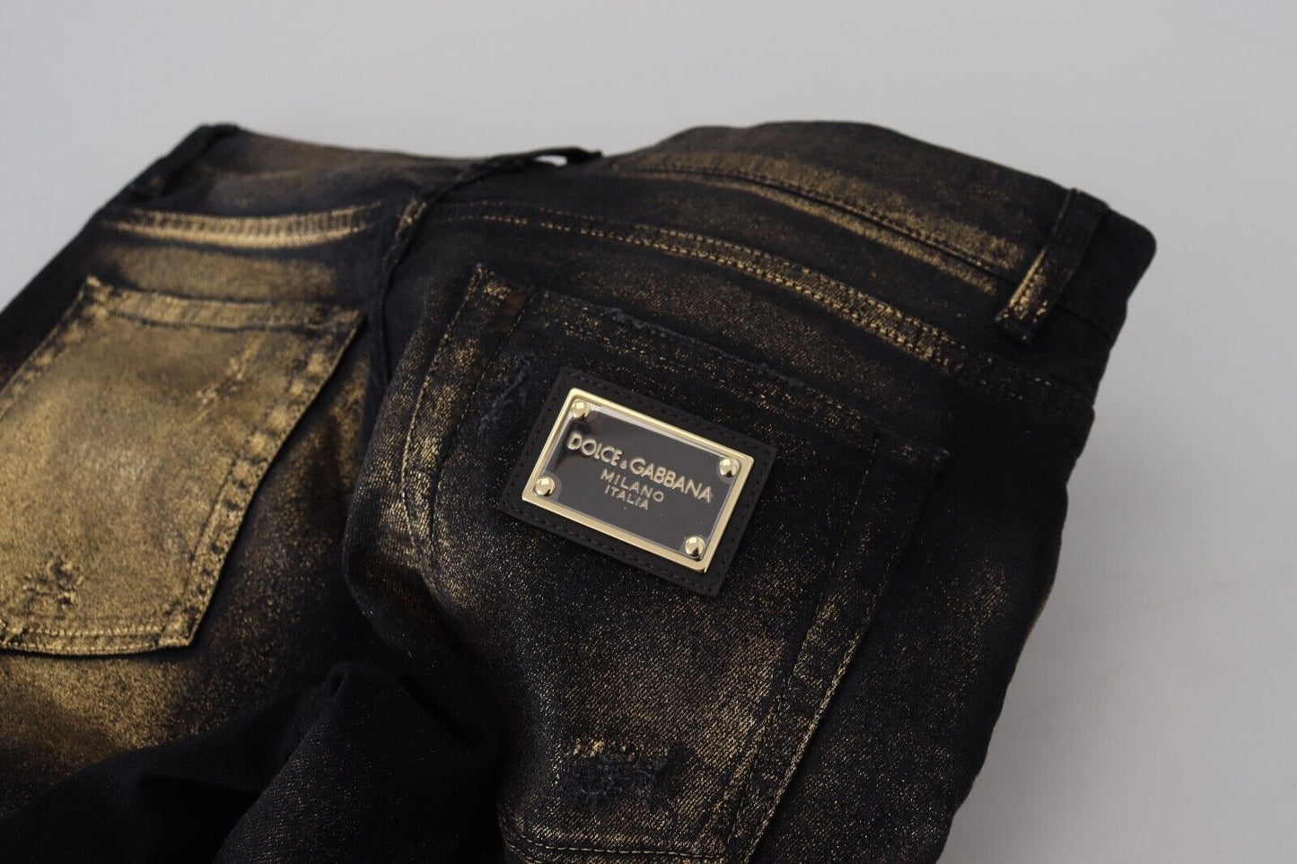 Dolce & Gabbana Elegant Black Gold Dust Jeans