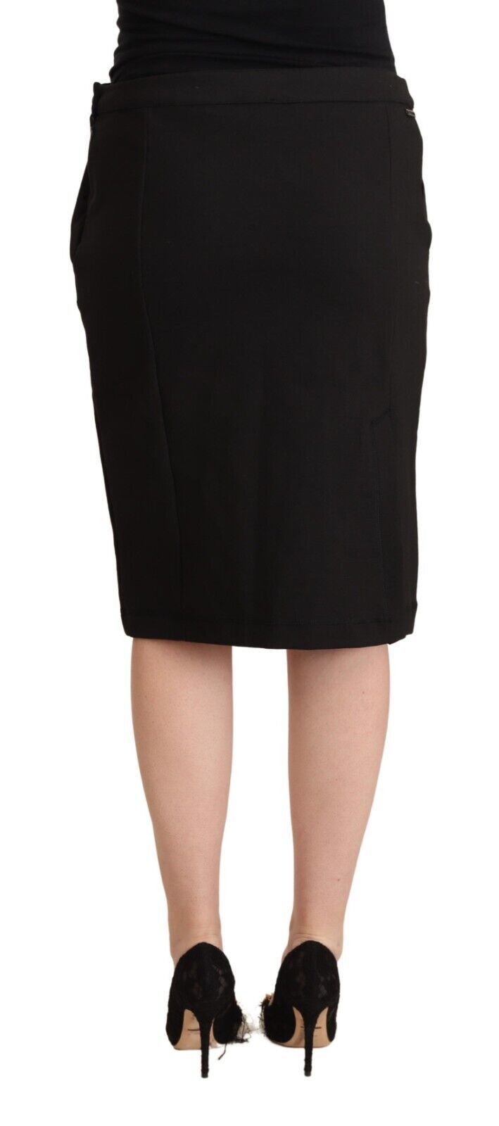 GF Ferre Black Straight Pencil Cut Knee Length Skirt