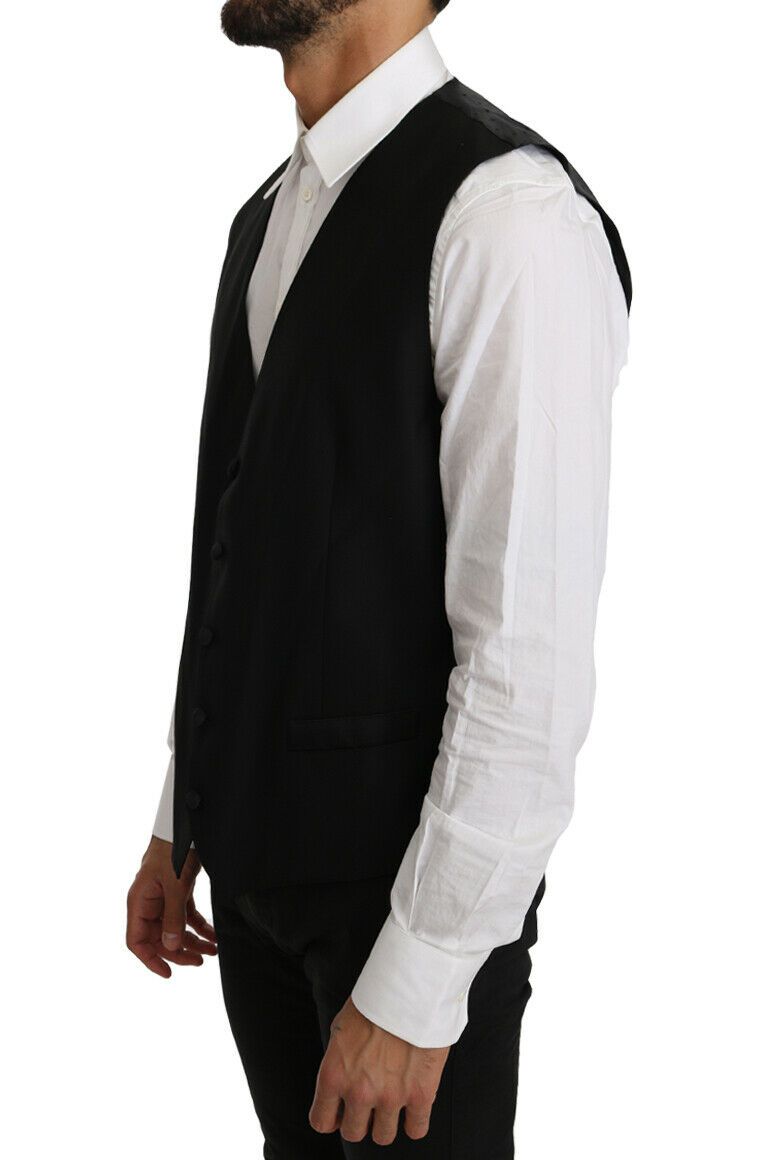 Dolce & Gabbana Black Solid Wool Silk Vest