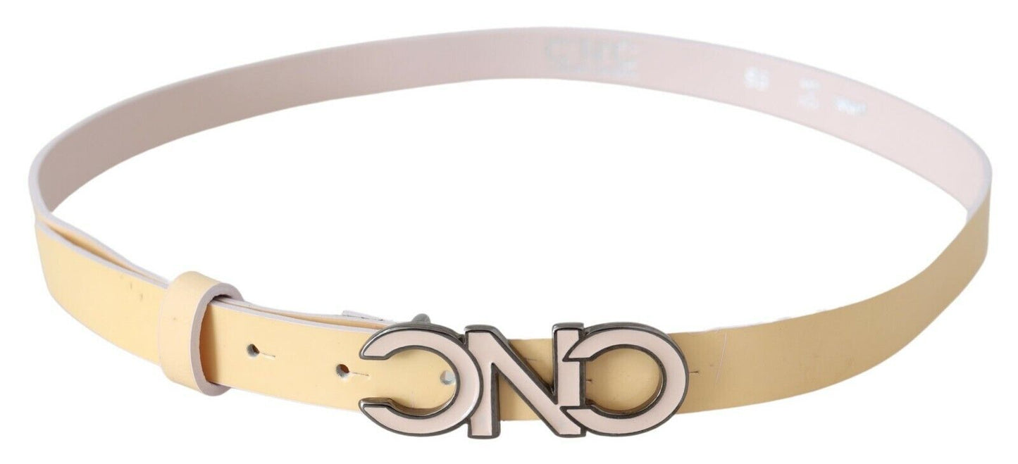 Costume National Beige Leather Pink Letter Logo Belt