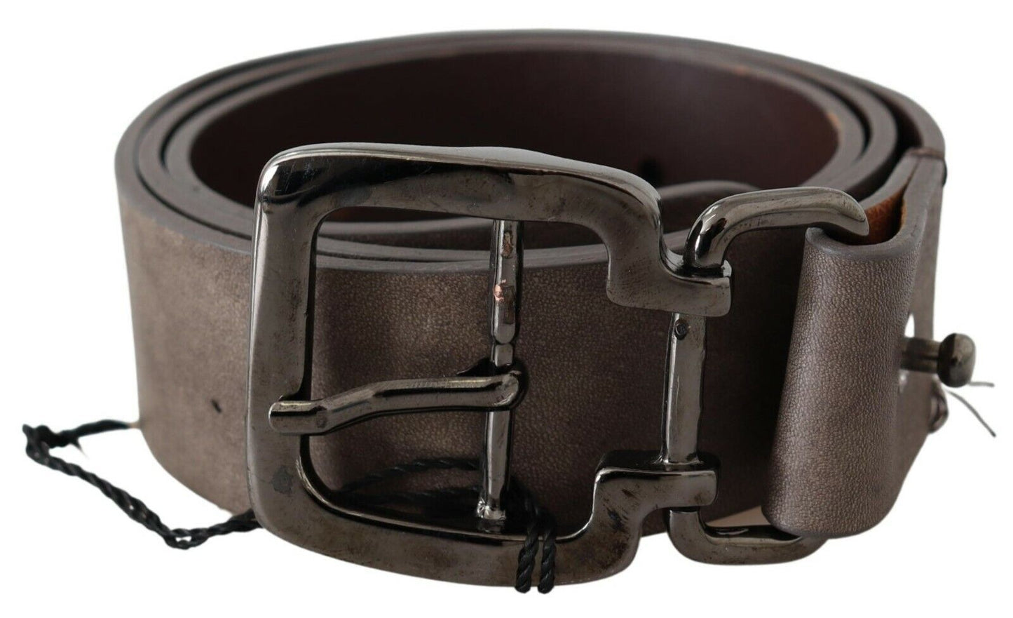 Costume National Dark Brown Leather Metallic Square Buckle Belt