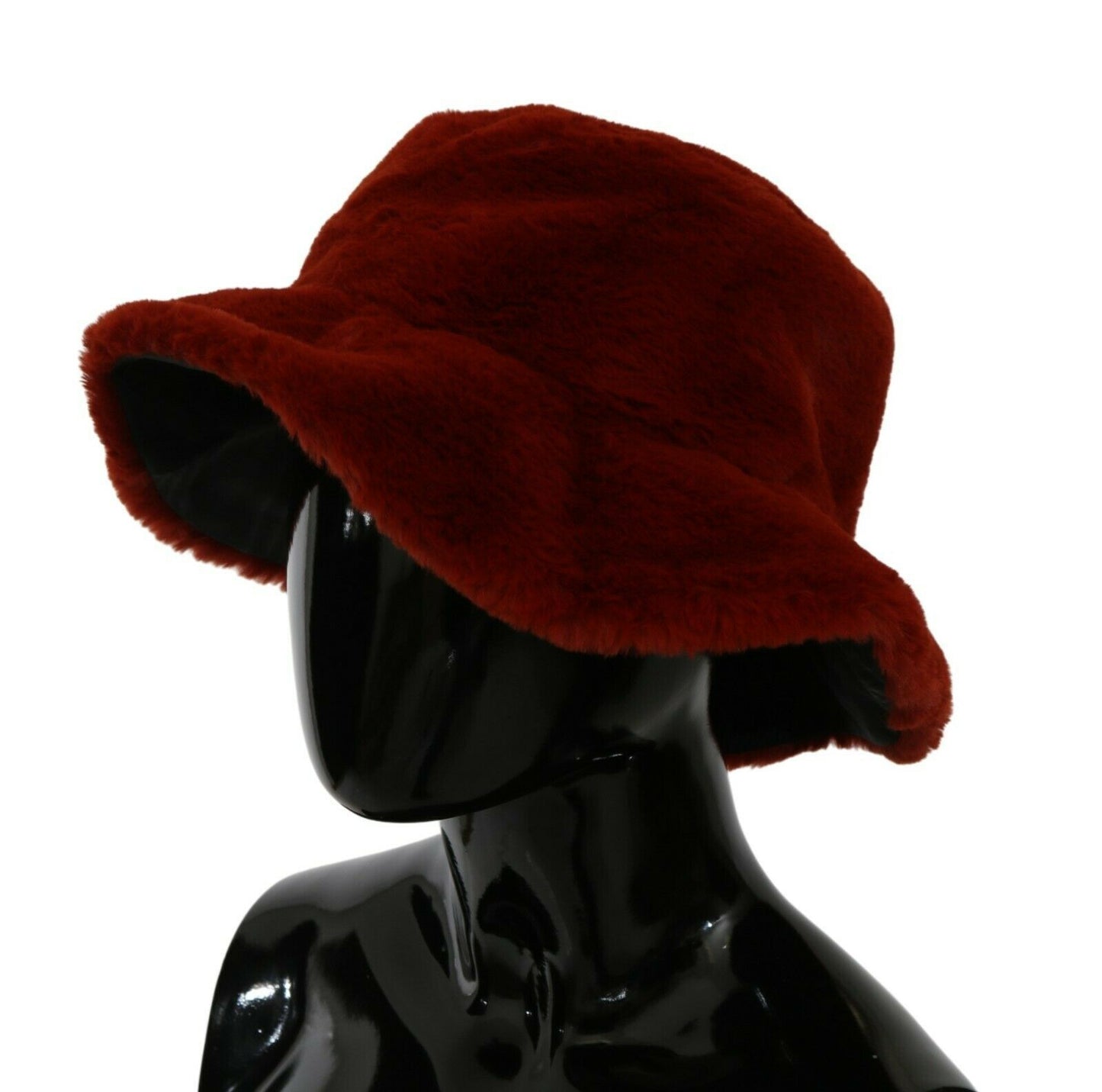 Dolce & Gabbana Red Bordeaux Fur Wide Brim Bucket  Hat