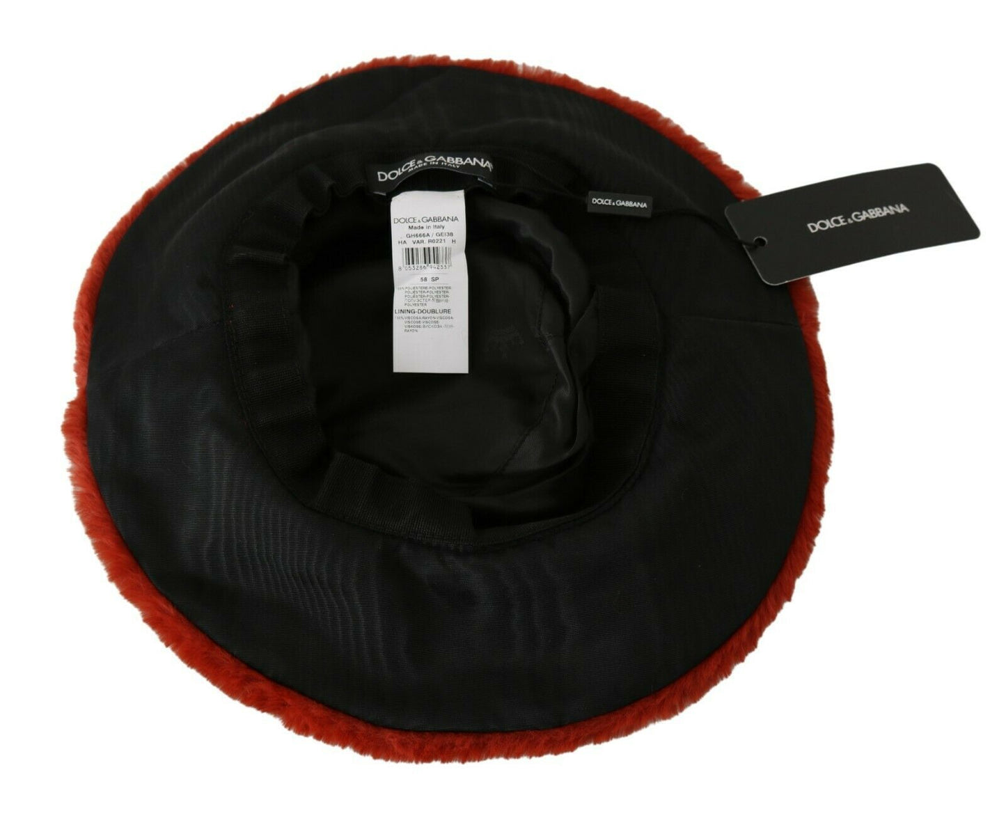 Dolce & Gabbana Red Bordeaux Fur Wide Brim Bucket  Hat