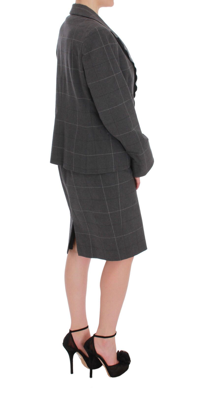 BENCIVENGA Gray Checkered Cotton Blazer Dress Set Suit