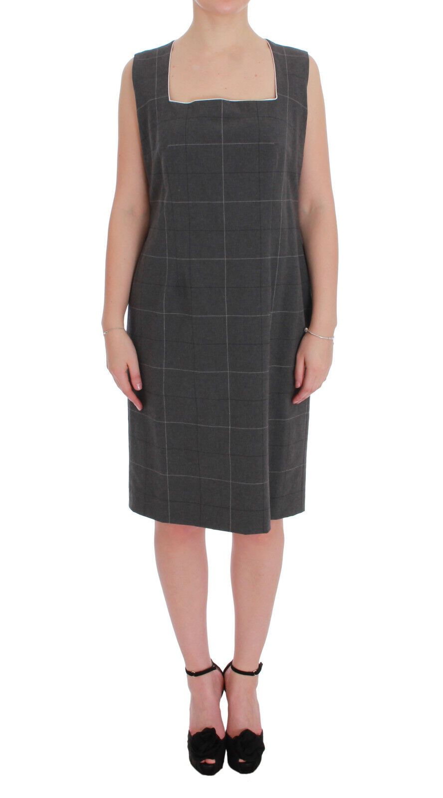 BENCIVENGA Gray Checkered Cotton Blazer Dress Set Suit