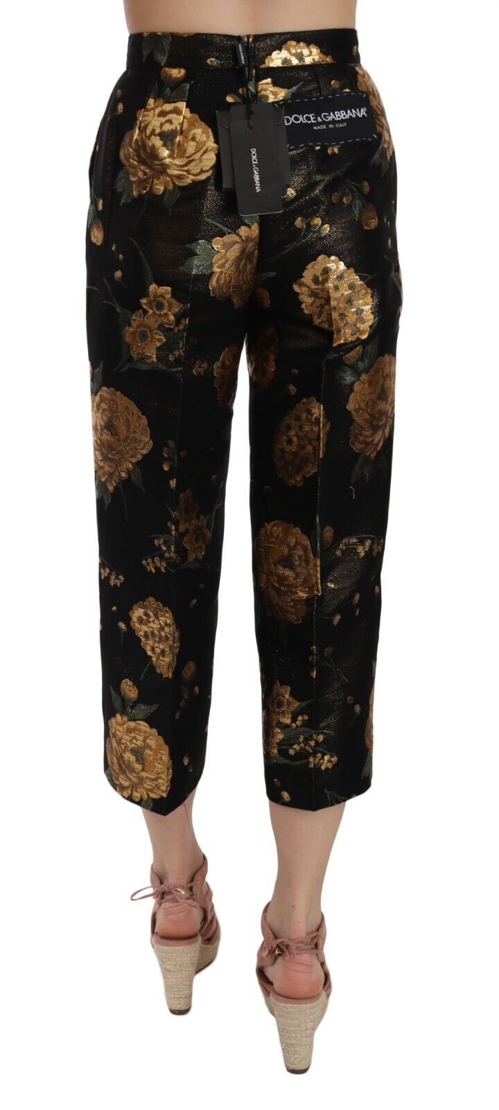 Dolce & Gabbana Opulent Black and Gold Floral Capri Pants