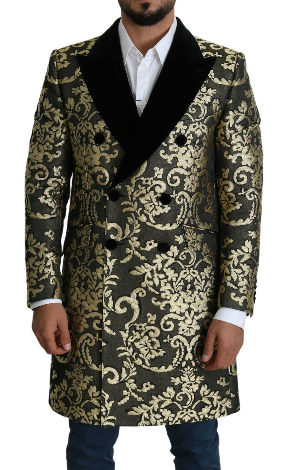 Dolce & Gabbana Black Gold Jacquard Long Coat SICILIA Jacket