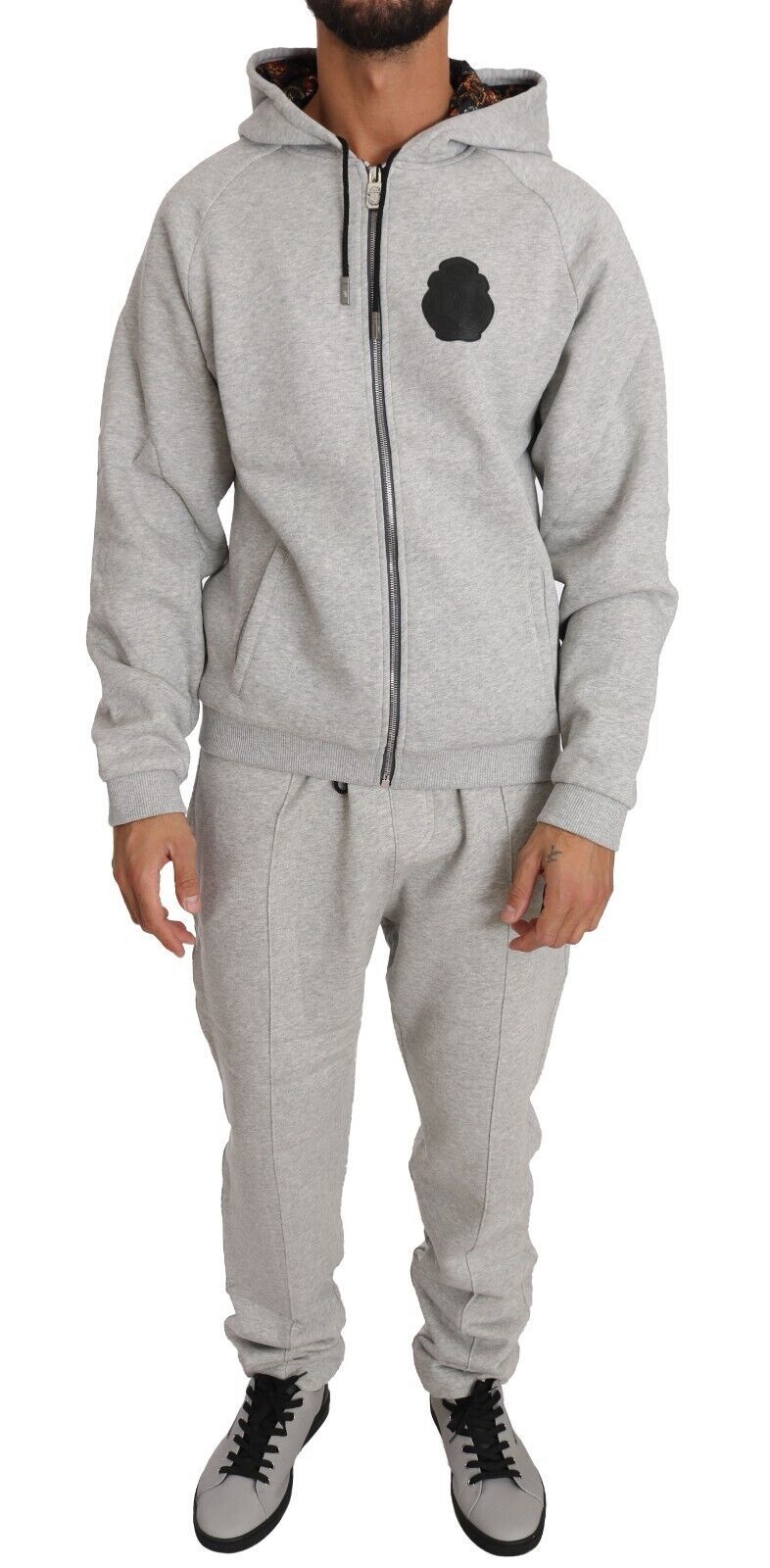 Billionaire Italian Couture Gray Cotton Sweater Pants Set Tracksuit