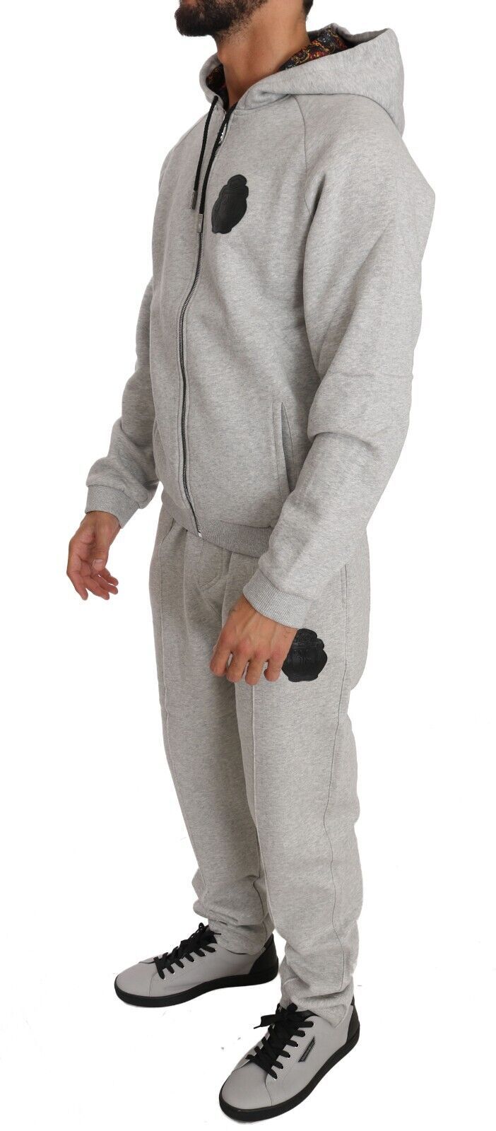 Billionaire Italian Couture Gray Cotton Sweater Pants Set Tracksuit