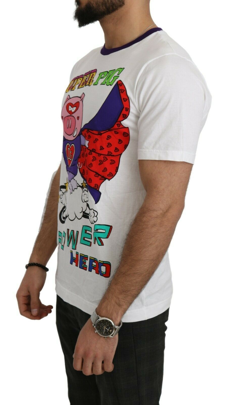 Dolce & Gabbana White Cotton Top Super Power Pig T-shirt