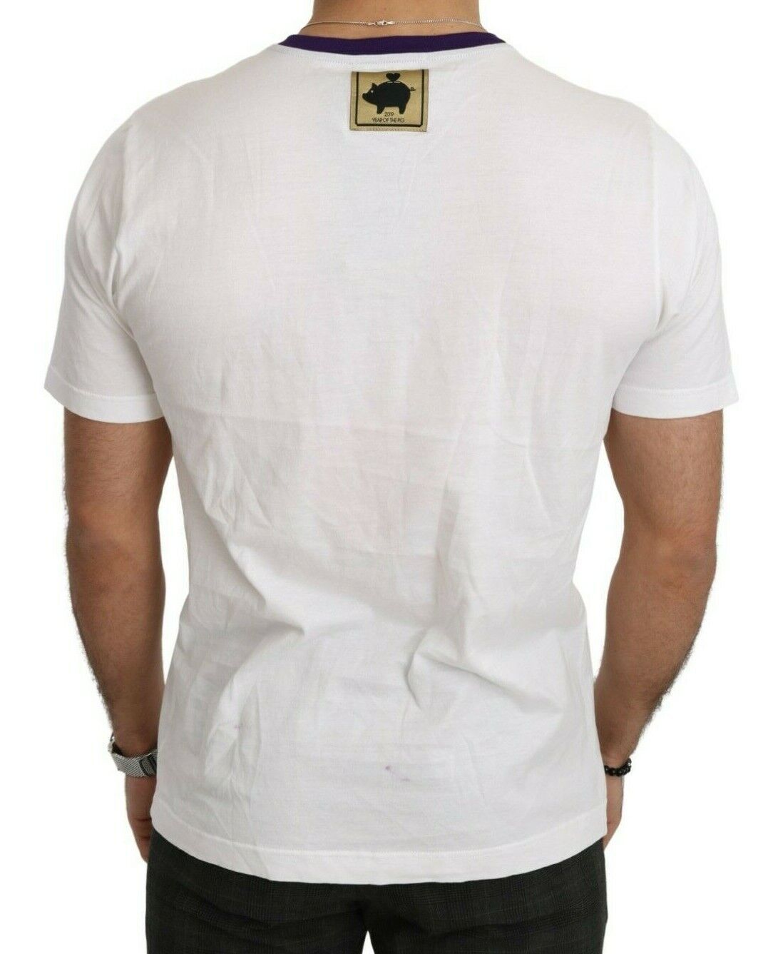 Dolce & Gabbana White Cotton Top Super Power Pig T-shirt