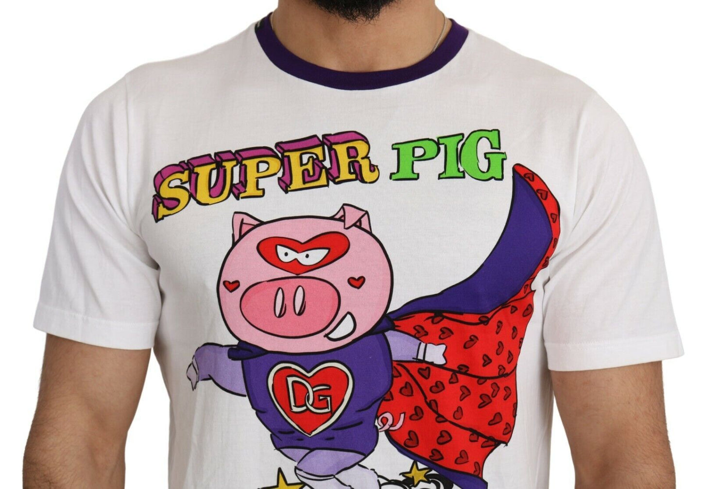 Dolce & Gabbana White Cotton Top Super Power Pig T-shirt