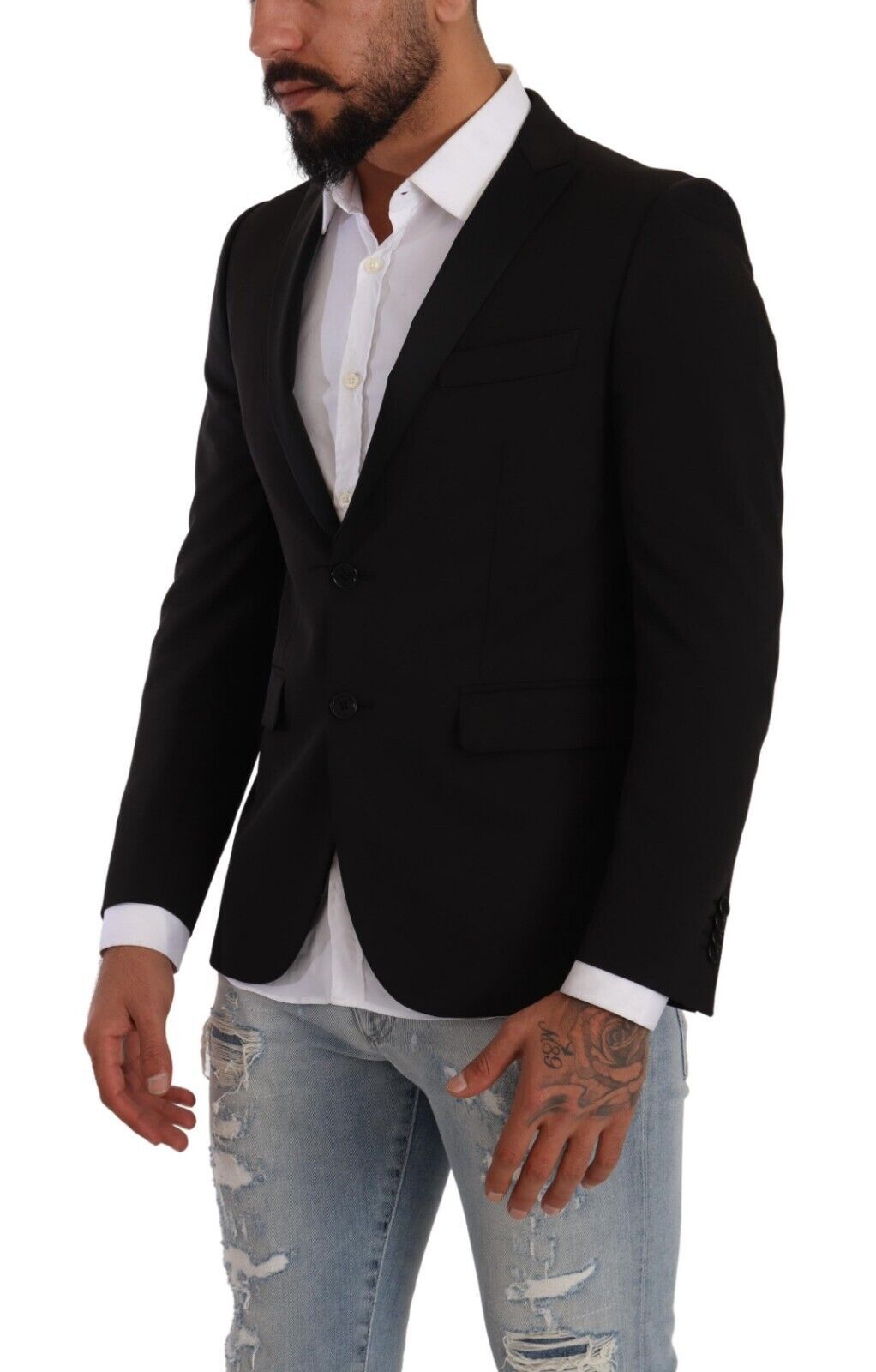 FRADI Elegant Black Slimfit Peak Lapel Blazer