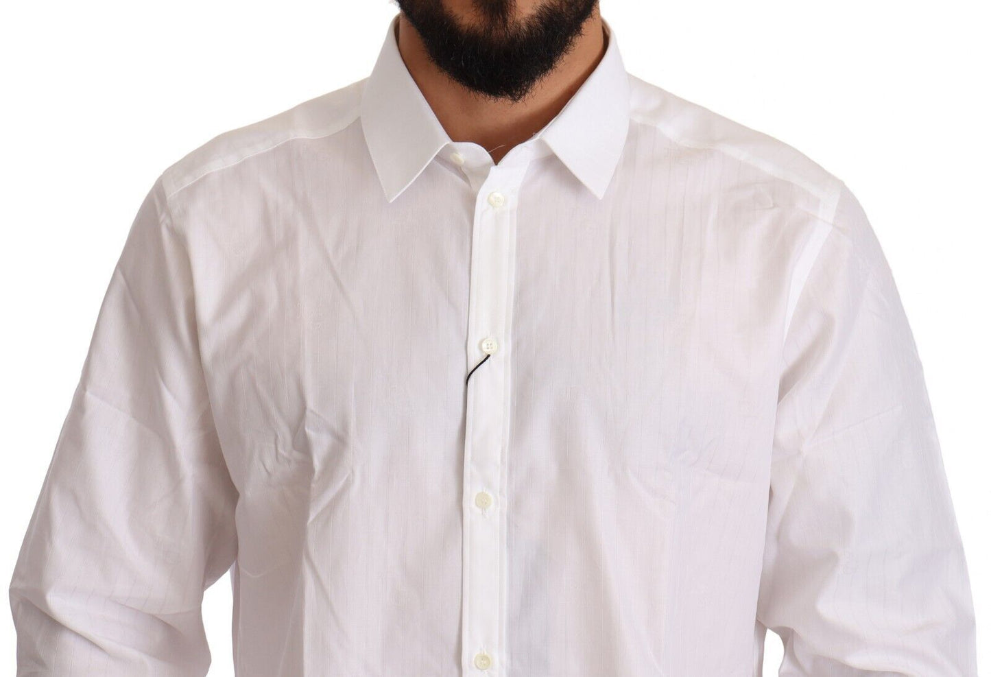 Dolce & Gabbana White Cotton Slim Fit Men MARTINI Shirt