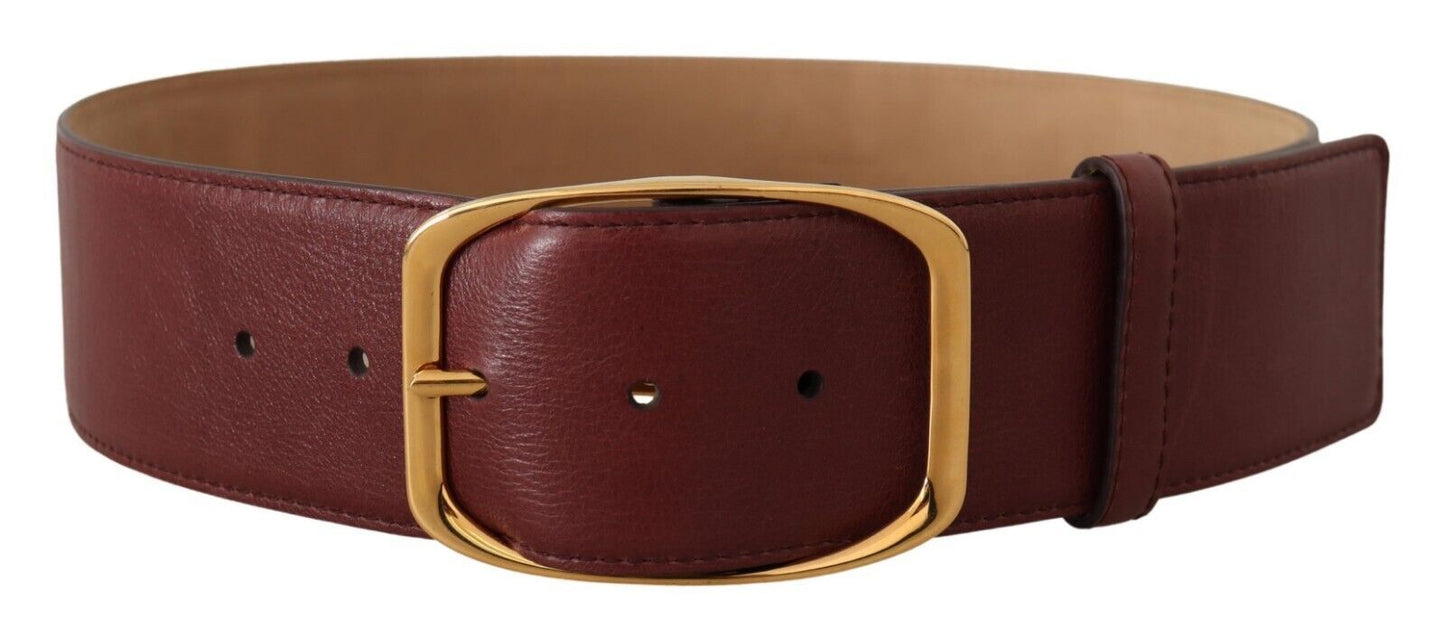 Dolce & Gabbana Elegant Maroon Leather Belt with Gold Buckle