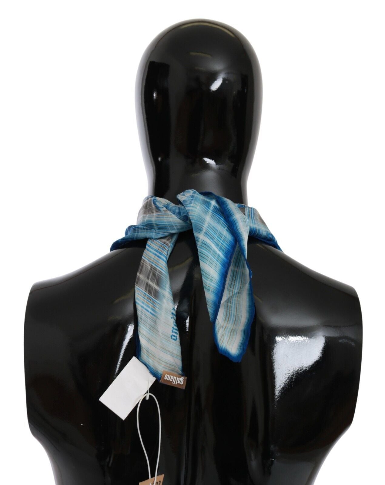 John Galliano Blue Stripe Floral Printed Bandana Cotton Square Scarf