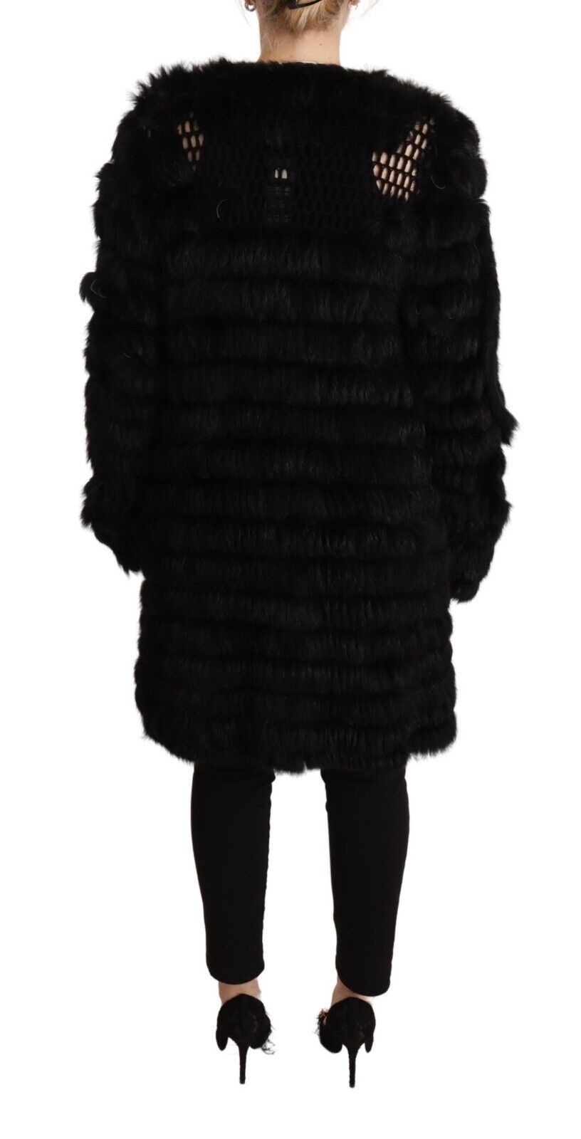 Just Cavalli Black Rabbit Fur Cardigan Long Sleeves Jacket