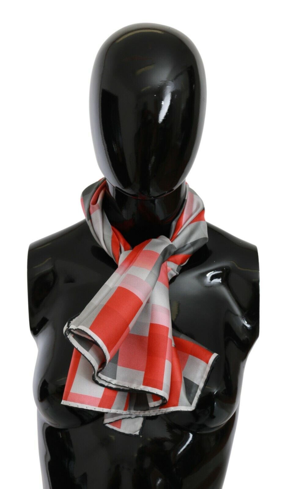 Costume National Gray Red Silk Shawl Foulard Wrap  Scarf