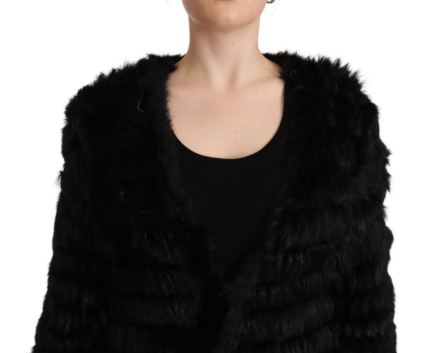 Just Cavalli Black Rabbit Fur Cardigan Long Sleeves Jacket