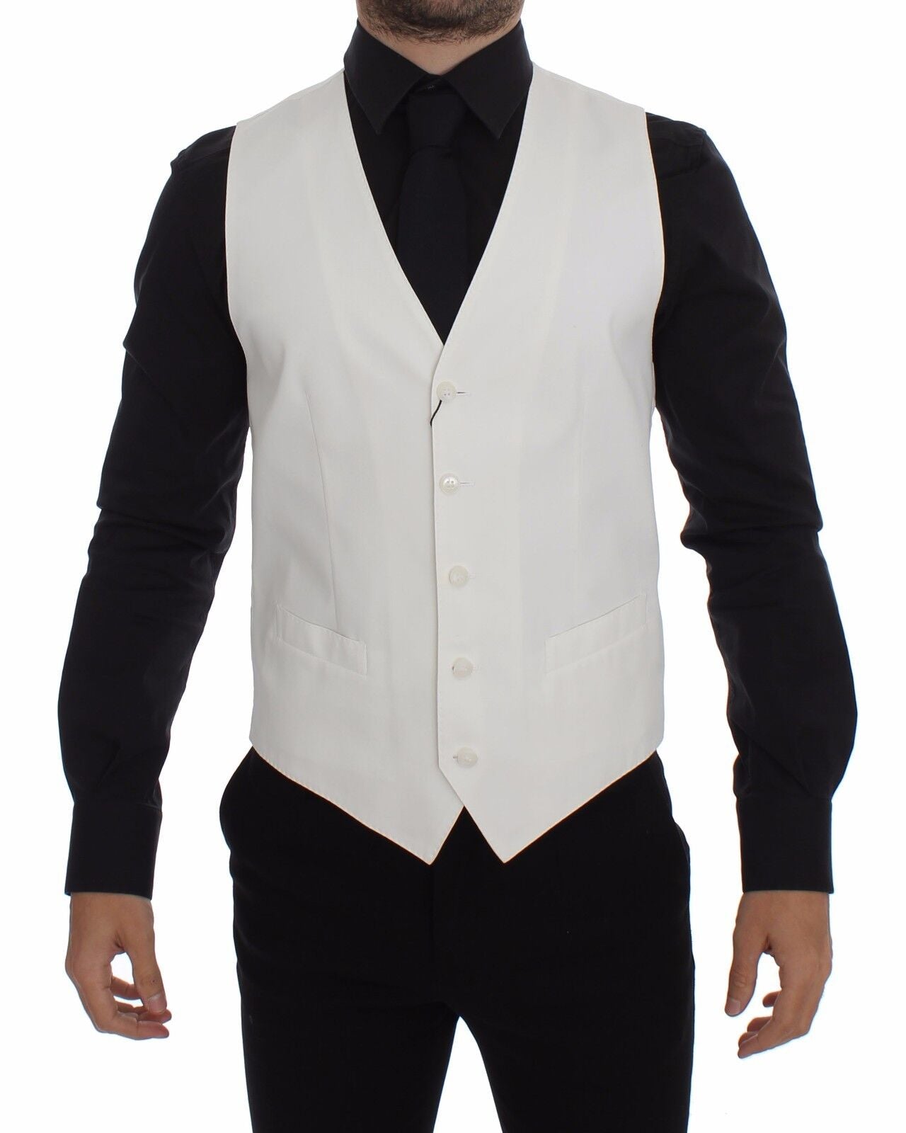 Dolce & Gabbana White Cotton Silk Blend Dress Vest Blazer