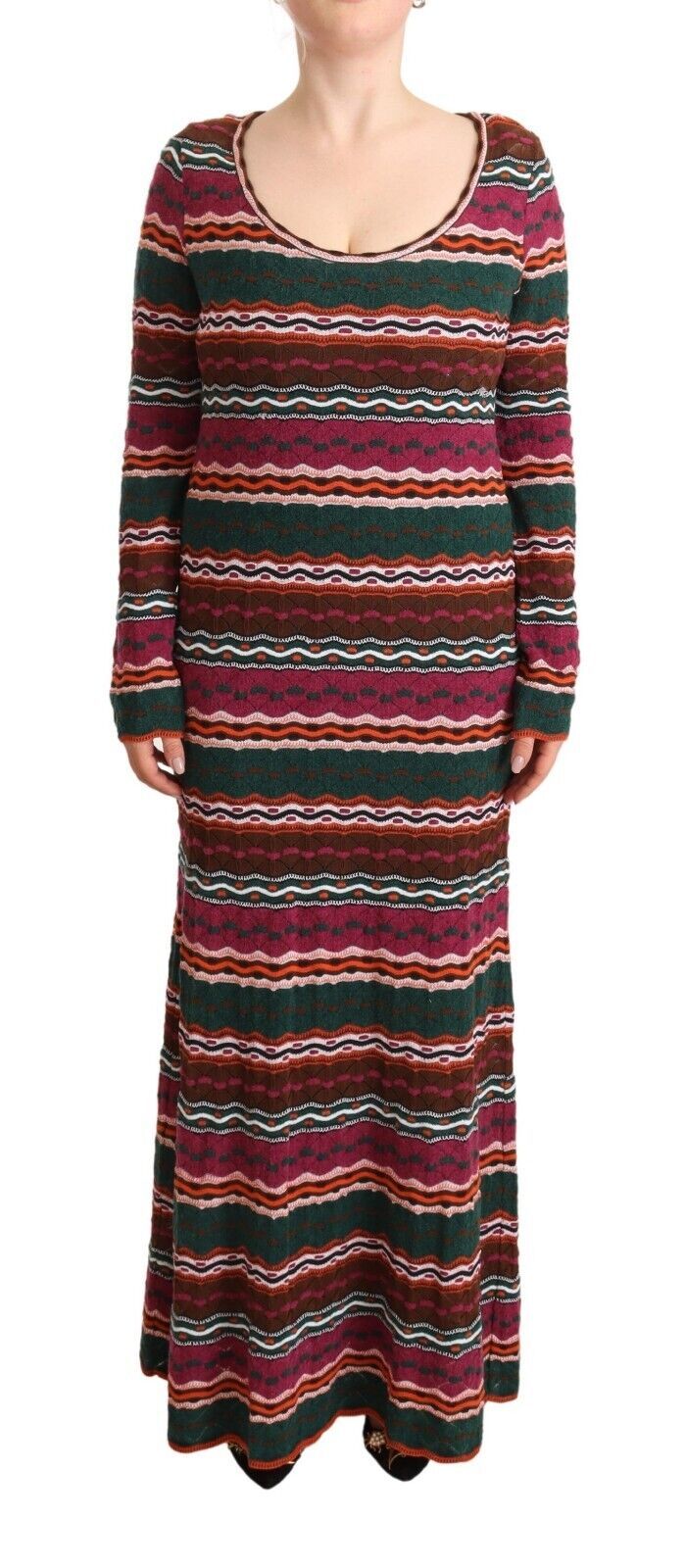 Missoni Multicolor Stripe Wool Knitted Maxi Sheath Dress