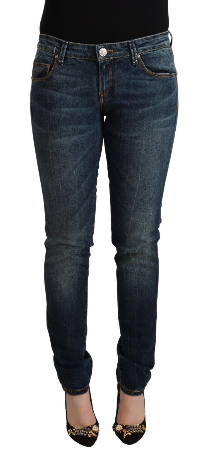 Acht Blue Washed Cotton Low Waist Slim Fit Denim Jeans