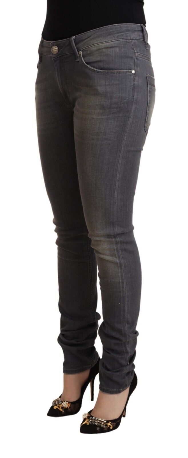 Acht Dark Gray Washed Cotton Denim Skinny Jeans