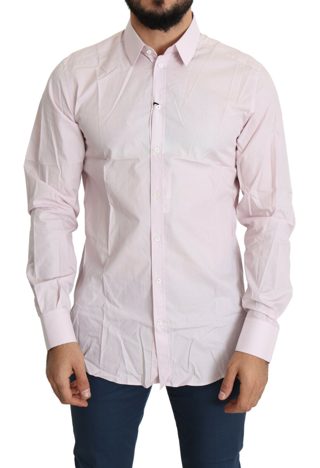 Dolce & Gabbana Light Pink Cotton Formal GOLD Dress Shirt