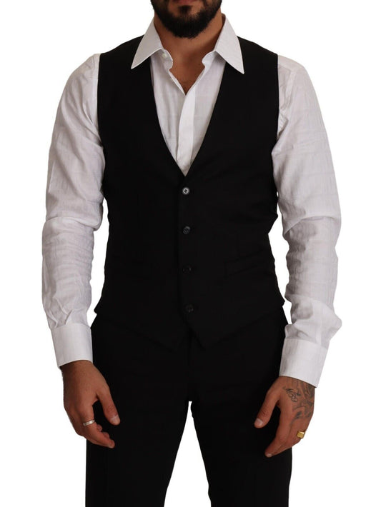 Dolce & Gabbana Elegant Black Virgin Wool Dress Vest