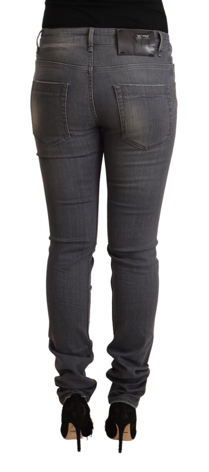 Acht Dark Gray Washed Cotton Denim Skinny Jeans