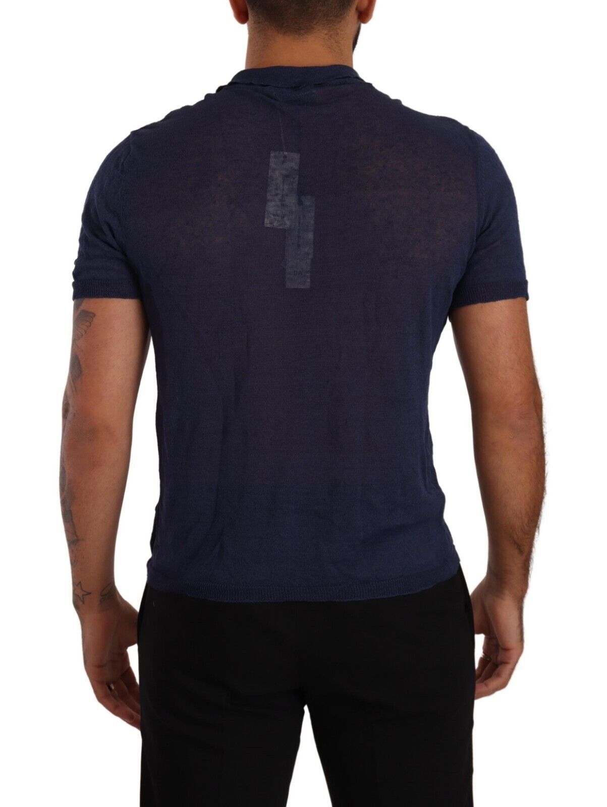 Daniele Alessandrini Navy Linen Blend Collared T-Shirt