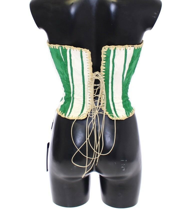 Dolce & Gabbana Green Striped Corset  Woven Raffia Waist Belt