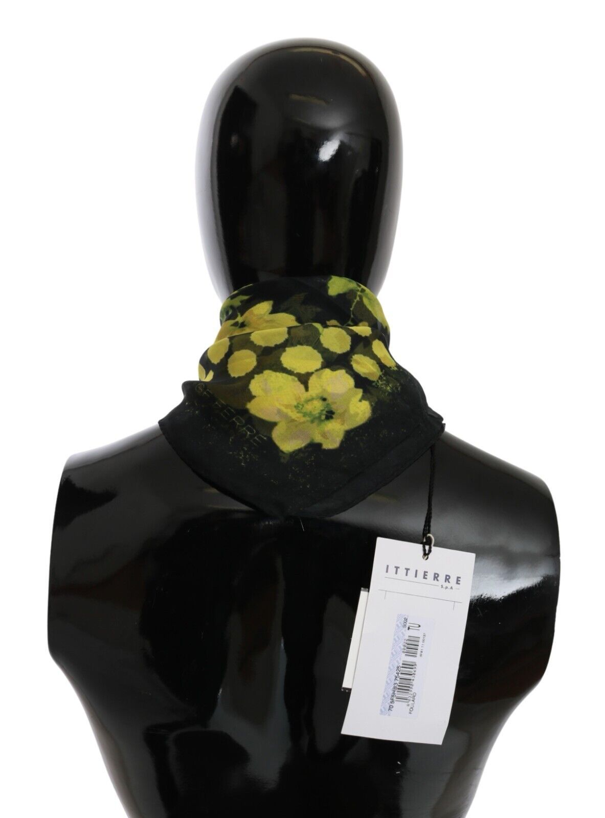 GF Ferre Black Yellow Floral Wrap Shawl Foulard Scarf