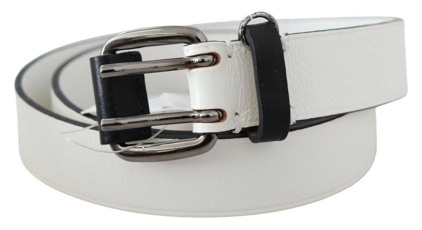 Costume National White Genuine Leather Silver Buckle Waist Belt