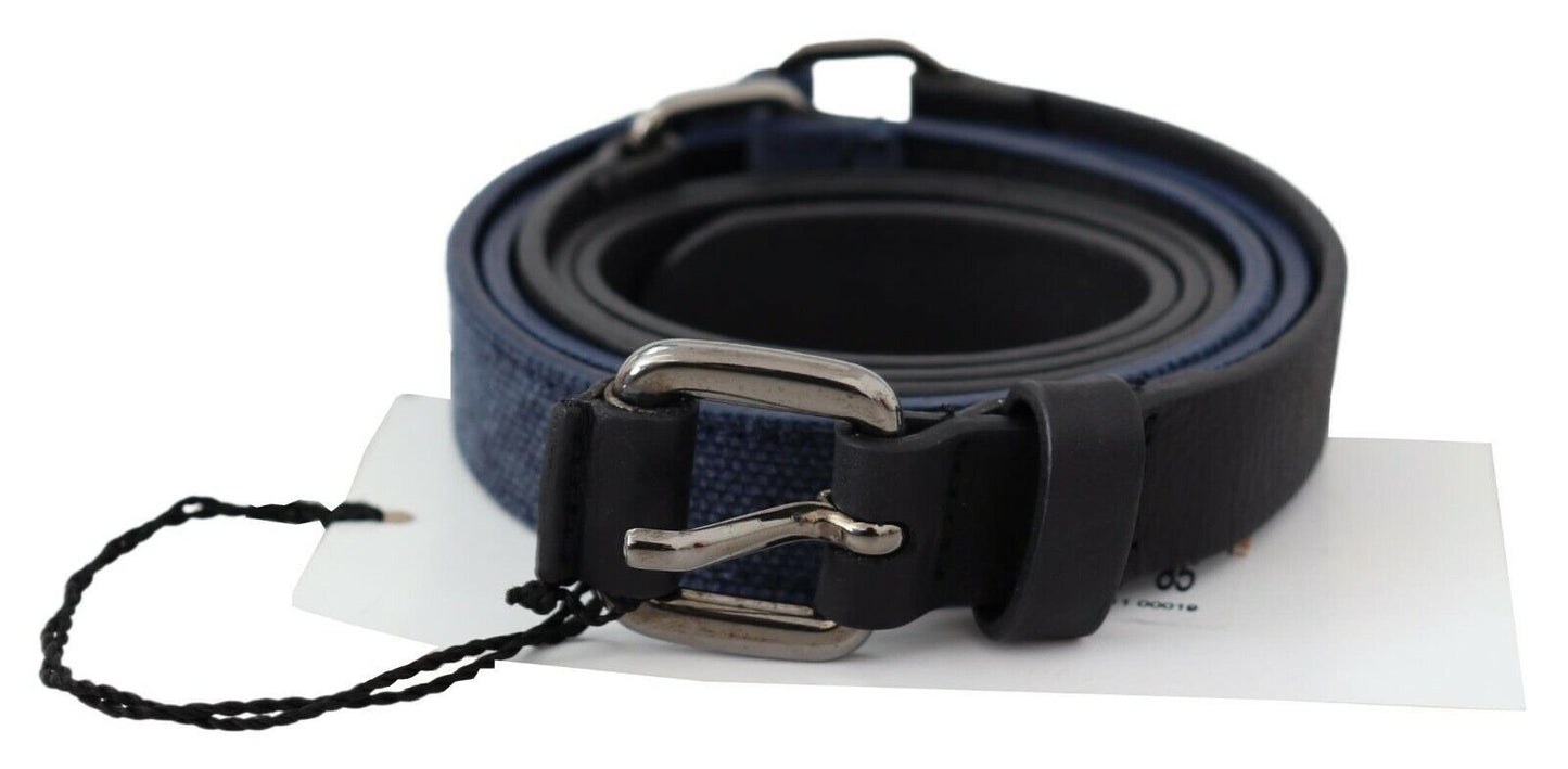 Costume National Black Blue Leather Silver Logo Belt