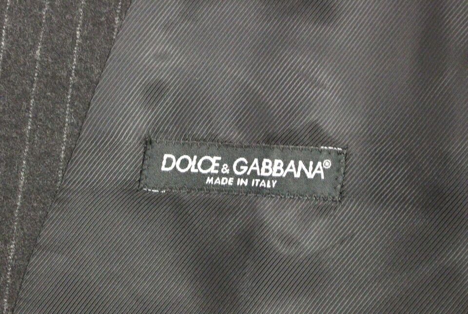 Dolce & Gabbana Gray Striped Wool Logo Vest Gilet Vests