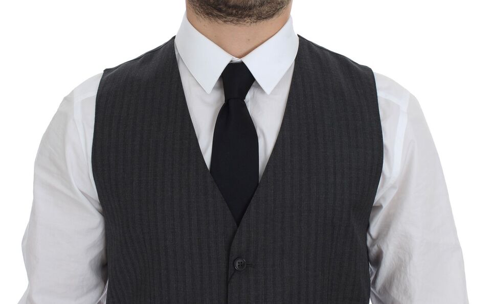 Dolce & Gabbana Black Striped Wool Single Breasted Vest