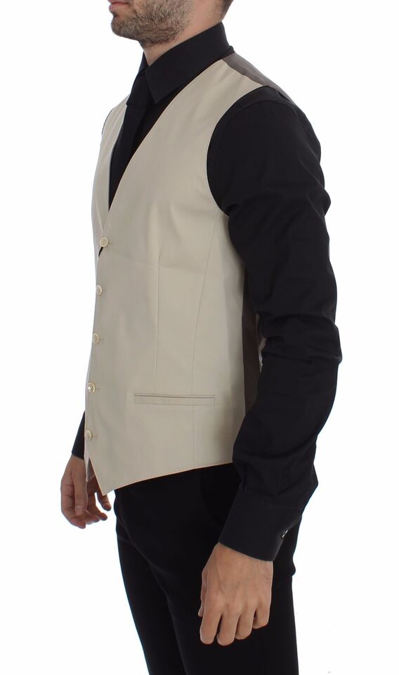 Dolce & Gabbana Beige Cotton Stretch Dress Vest Blazer