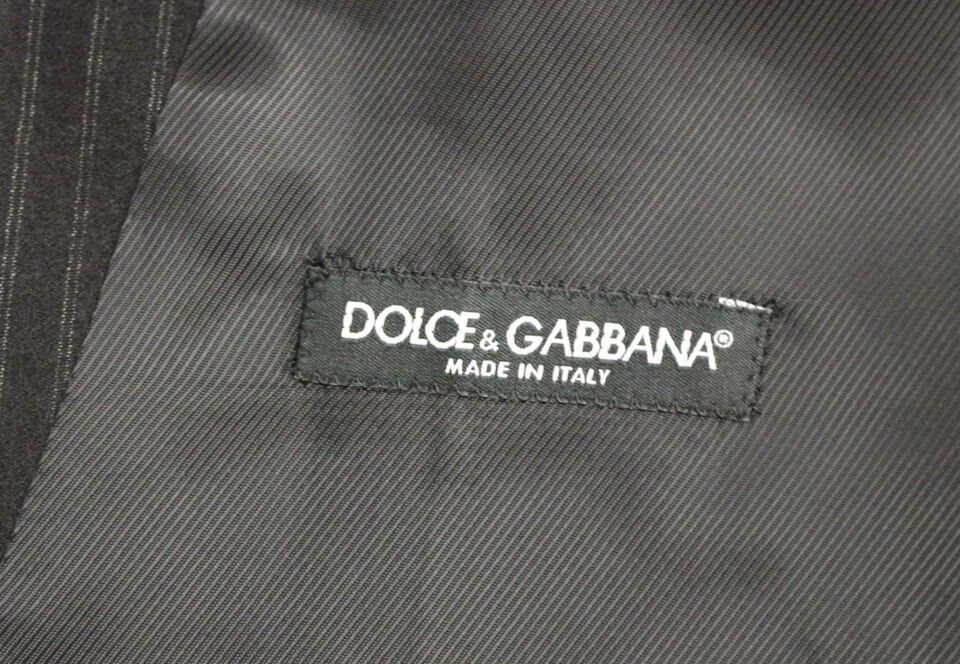 Dolce & Gabbana Black Striped Wool Single Breasted Vest