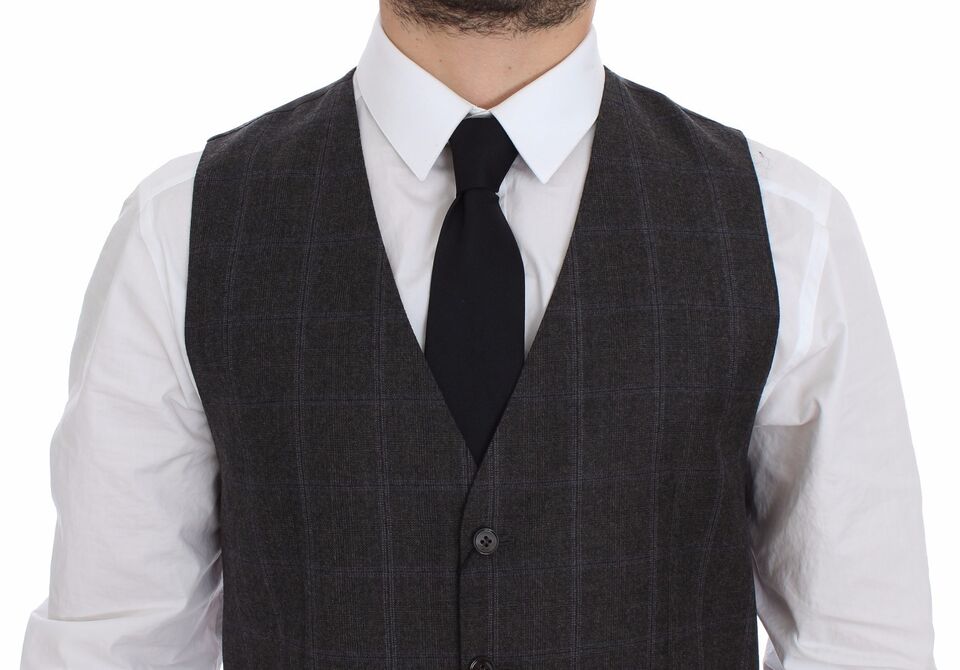 Dolce & Gabbana Brown Check Wool Single Breasted Vest